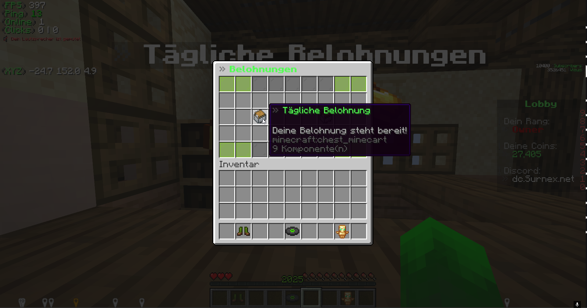 Tägliche Belohnung Inventar